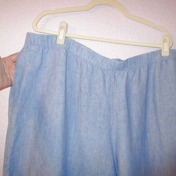 J. Jill Love Linen Pull On Pants Size 3X Pockets Wide Leg High Rise Crop Coastal - Picture 2 of 10